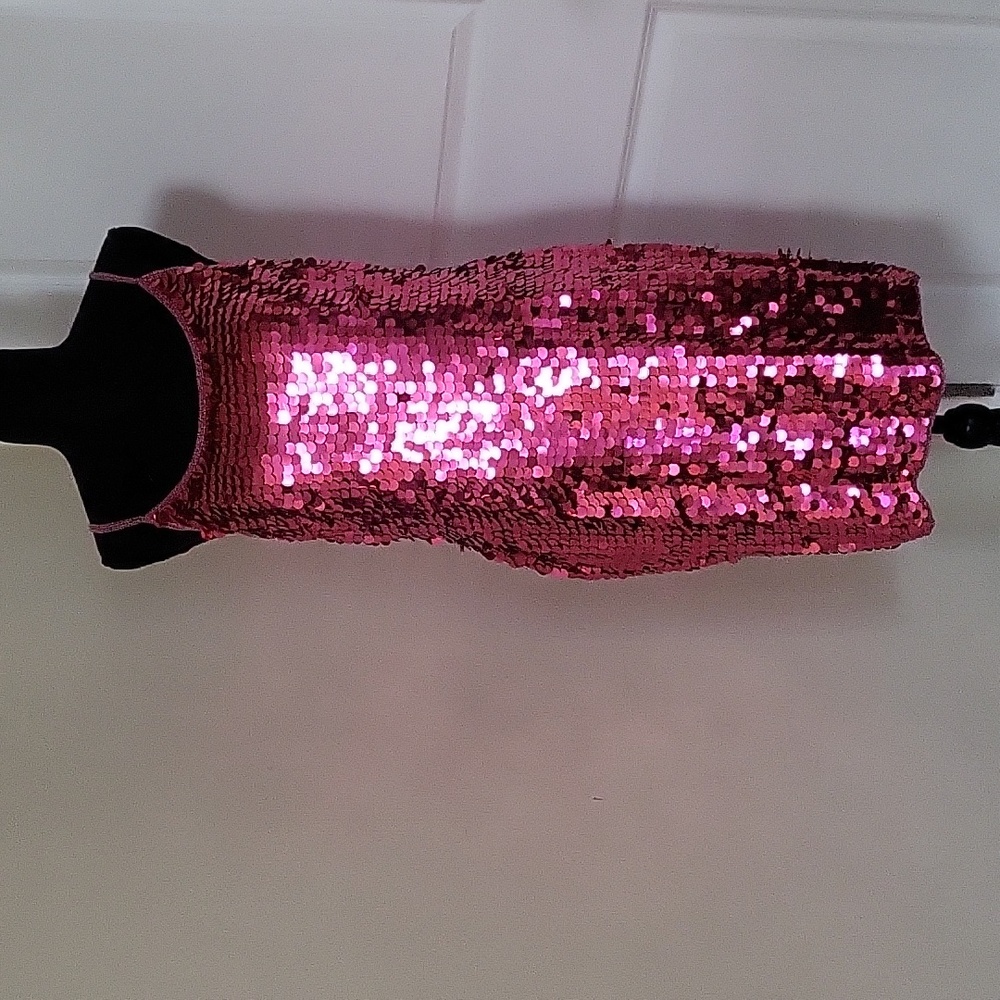 NWT Chaudry HOT PINK Silk & Sequin Dress Size Large
